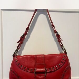 Red Leather Studded Shoulder Bag